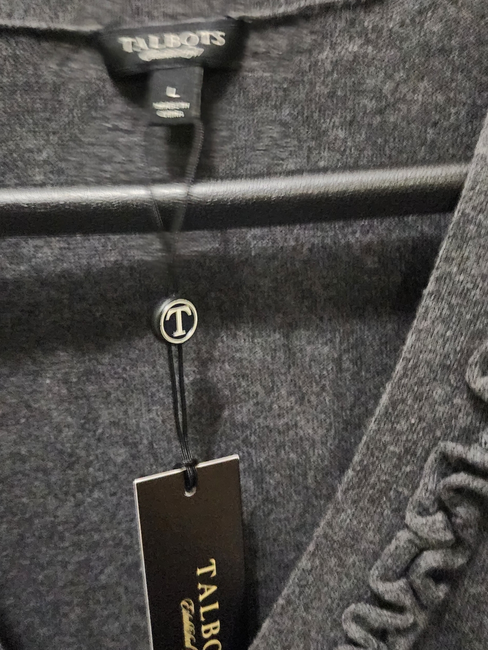 Talbots Dark Gray Ruffled V-Neck Cardigan - Picture 3 of 5